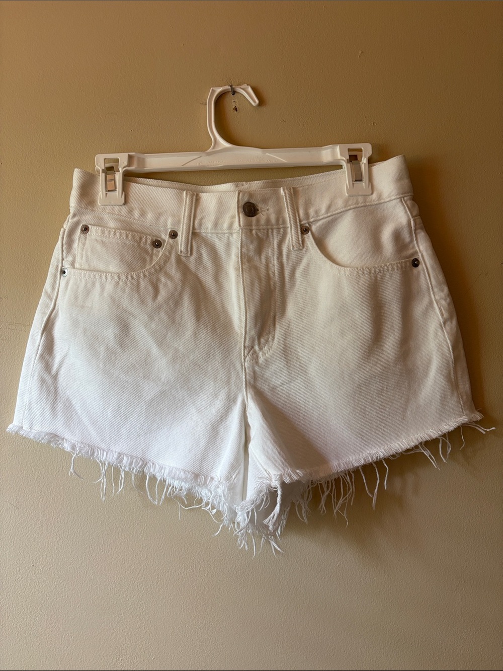 J. Crew White Denim Frayed Hem High-Rise Shorts